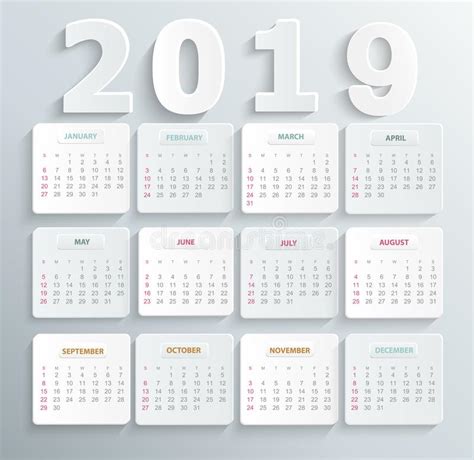 Simple Calendar For 2019 Year Stock Illustration Illustration Of