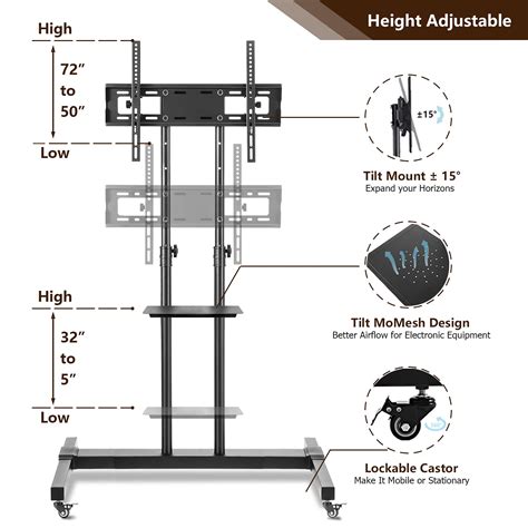 Buy Tavr Mobile Tv Stand Rolling Tv Cart Floor Stand With Mount On