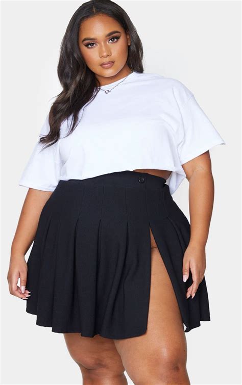 Plus Black Pleated Side Split Tennis Skirt Tennis Skirt Outfit