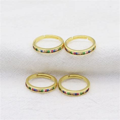 Colorful Cz Eternity Band Ring Thin Skinny Engagement Wedding