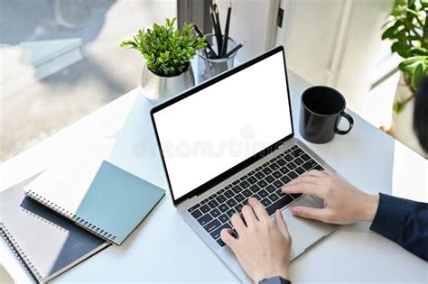 Top View Professional Businessman Using Laptop Typing On Keyboard At