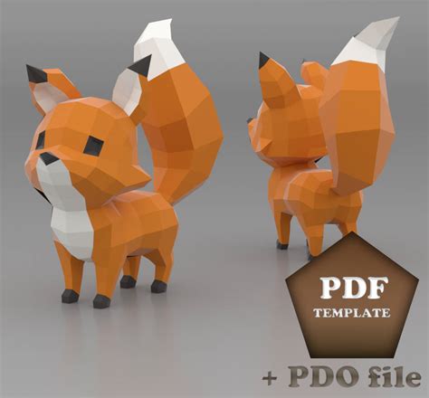 Cartoon Fox Papercraft Low Poly Fox Diy Fox Printable Pdf