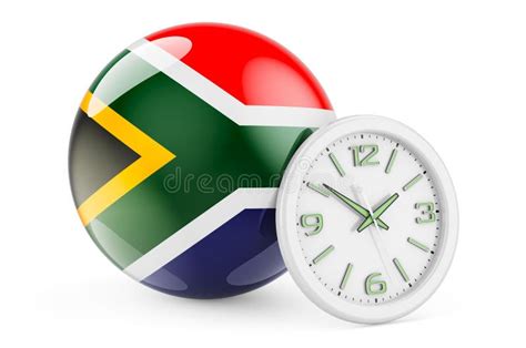 South African Flag With Clock Time In South Africa 3d Rendering Stock