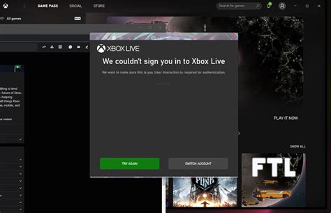 Xbox Live User Interaction Is Required For Authentication Errors On