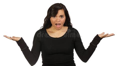 Young Woman Making A Questioning Gesture Stock Photo Image Of Late