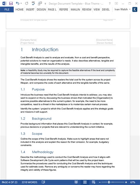 design document template technical writing tips