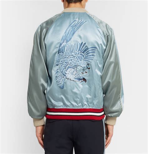 Gucci Reversible Embroidered Satin Bomber Jacket