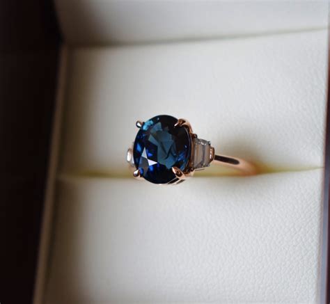 Jet Blue Ice Sapphire Engagement Ring Rose Gold Ring Diamond Ring