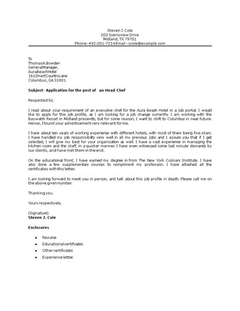 Head Chef Position Cover Letter Templates At