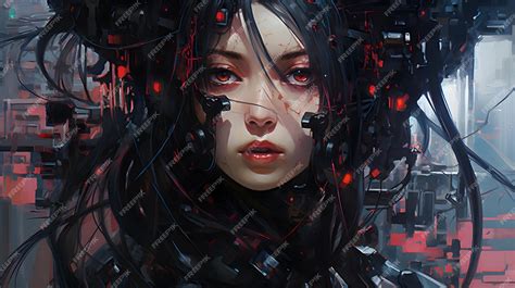 Premium Ai Image Cyberpunk Anime Girl Oil Painting