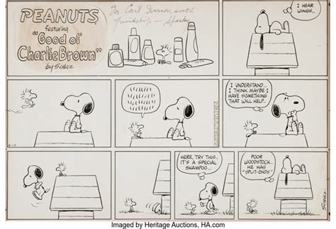 Charles Schulz Peanuts Sunday Comic Strip Snoopy Original Art Dated 6