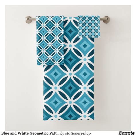 Shop hand towels bath at up to 70% off! Blue and White Geometric Pattern Bath Towel Set | Zazzle ...