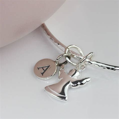 Personalised Guardian Angel Silver Charm Bangle By Nest