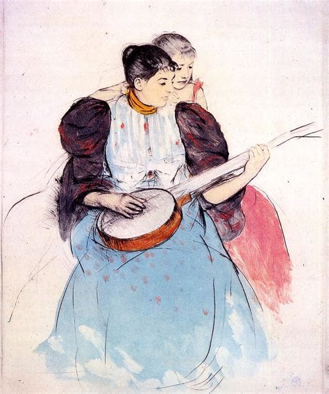 The painting shows an elderly black man teaching a boy, assumed to be his grandson, how to play the banjo. The Banjo Lesson, 1893 - Mary Cassatt - WikiArt.org