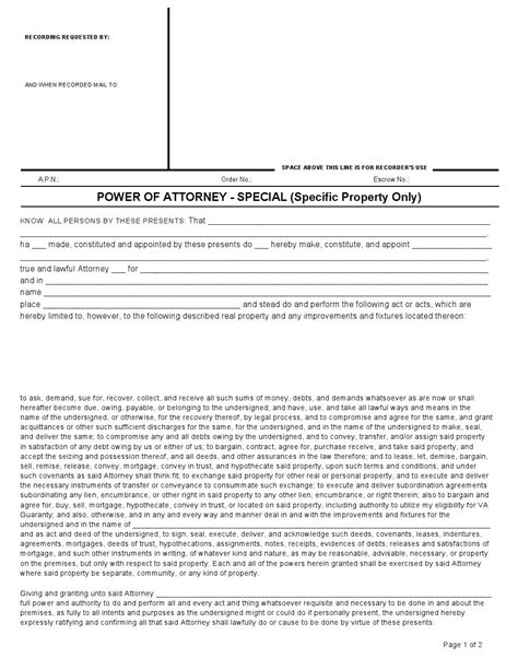 Free California Specific Property Special Power Of Attorney Form