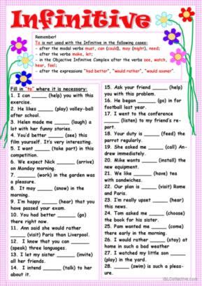 Infinitive English Esl Worksheets Pdf Doc