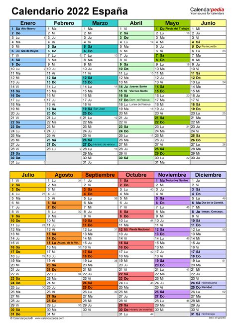 Plantilla Calendario 2022 Excel Total