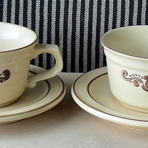 Vintage Pfaltzgraff Village Pattern Cups And Saucers Retired Etsy