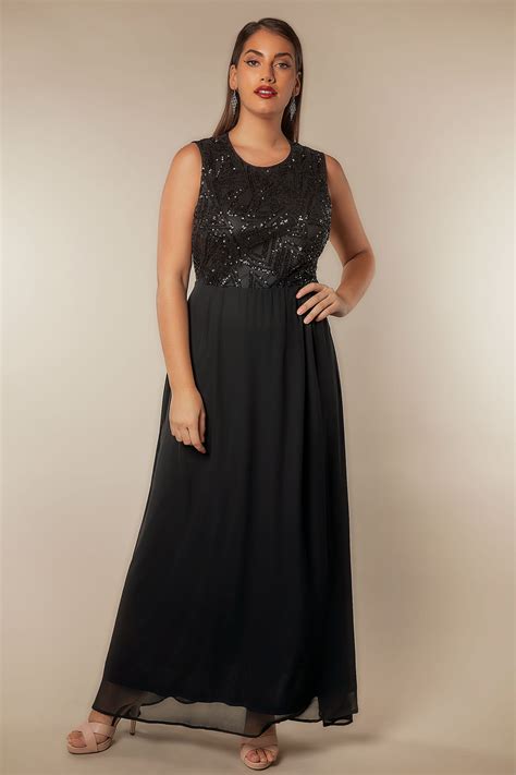 Ax Paris Curve Black Chiffon Maxi Dress With Embellished Sequin Bodice