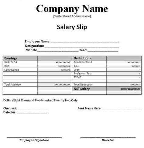 Sample Salary Slip Format In Excel Word Template