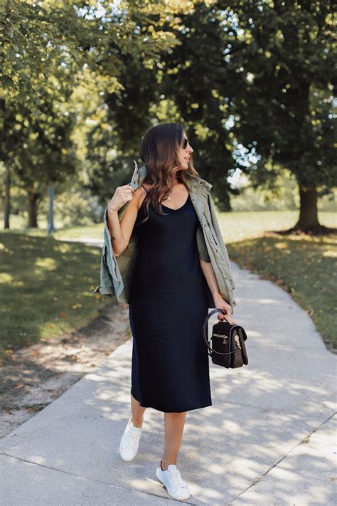 how to style a silk dress for fall two ways with sneakers lilly style
