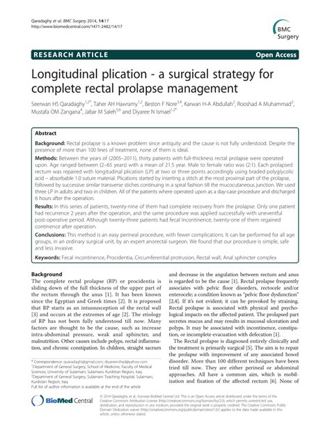pdf longitudinal plication a surgical strategy for complete rectal prolapse management