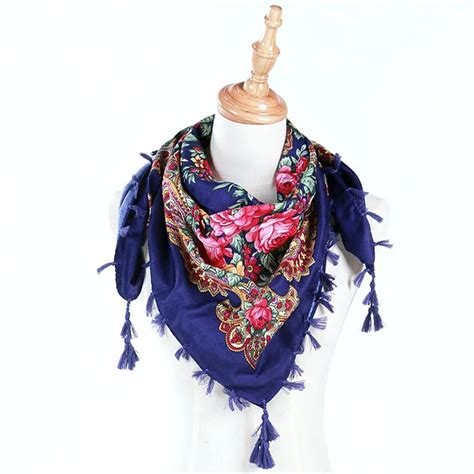 ethnic style square scarf women cotton blend plain weave print pashmina winter 2018 bohemian