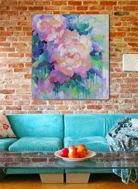 Abstract Original Acrylic Painting Roses Pink Flowers Etsy Rose