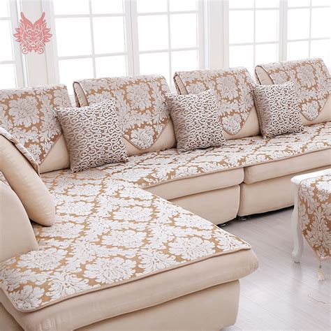 Europe Style Luxury Beige With Floral Jacquard Terry Cloth Sofa Cover