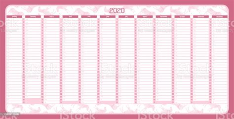 Yearly Wall Calendar Planner Template For Year 2020 Stock Illustration
