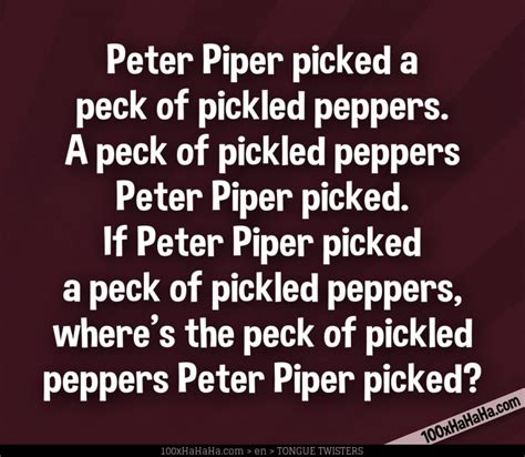 Imagetongue Twisterpeter Piper Picked A Peck Of Pickled Peppers A