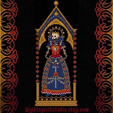 Jeweled Skeleton Queen Medieval Gothic Cross Stitch Pattern Etsy