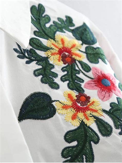 Floral Embroidered Cotton Collared Shirt Embroidered Floral Shirt
