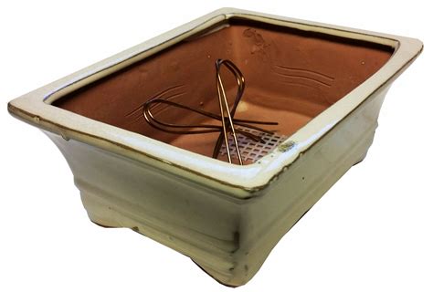 *this pottery is handmade and no 2 are totally identical or 100% 'perfect'. LOTUS INTERNATIONAL - 8" Bonsai Pot - Ivory Flared Rectangle