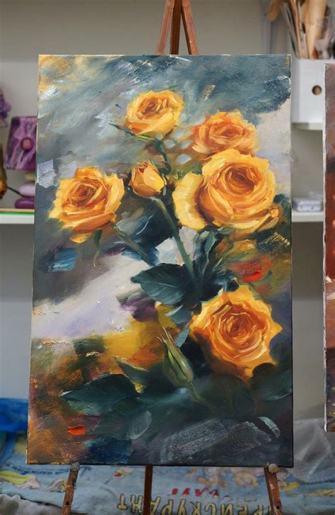 Yellow Rosesoil Painting Абстрактное Картины маслом Цветочные картины