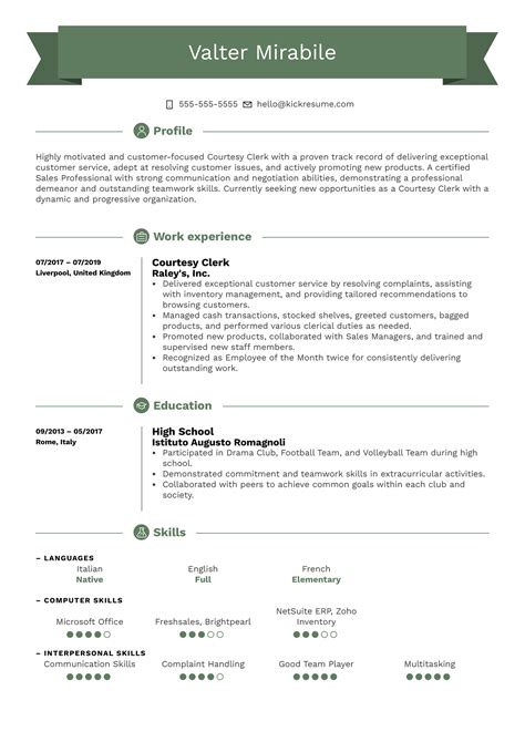 Ejemplo de currículum de empleado de cortesía | Kickresume