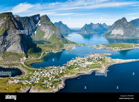 Reine Lofoten Norway Aerial View Of Norwegian Traditional Fishing