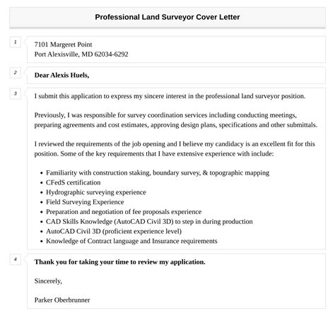 Professional Land Surveyor Cover Letter Velvet Jobs