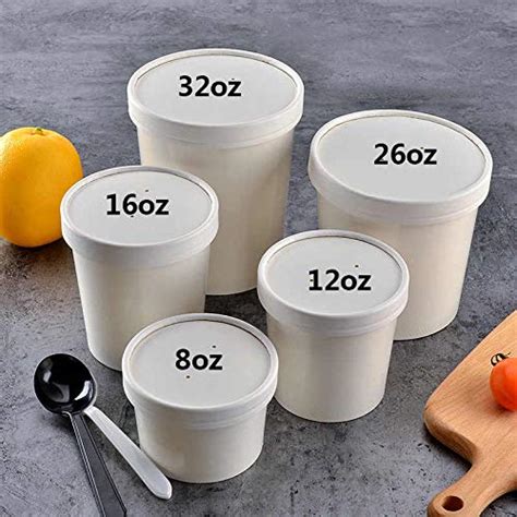 50 X White Soup Ice Cream Container [16oz With Lids 50pcs] Brown Takeaway Paper Bowl Containers