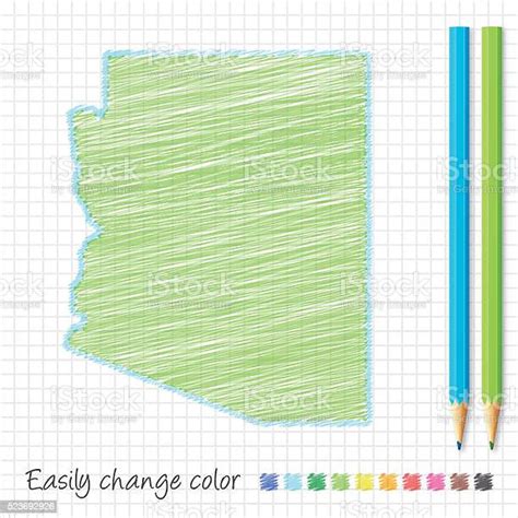 Arizona Map Sketch With Color Pencils On Grid Paper Stock Illustration