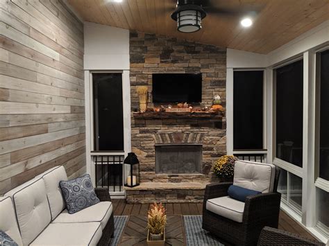 Covered Deck With Gas Fireplace And Shiplap Wall Deck Fireplace