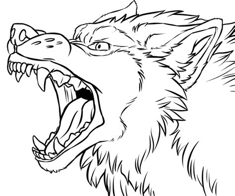 Angry Wolf Face Drawing Sketch Coloring Page