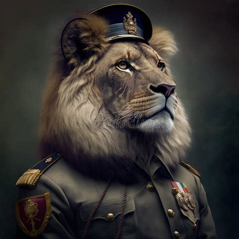 Lion As Army Soldier General Concept Of Strength And Leadership