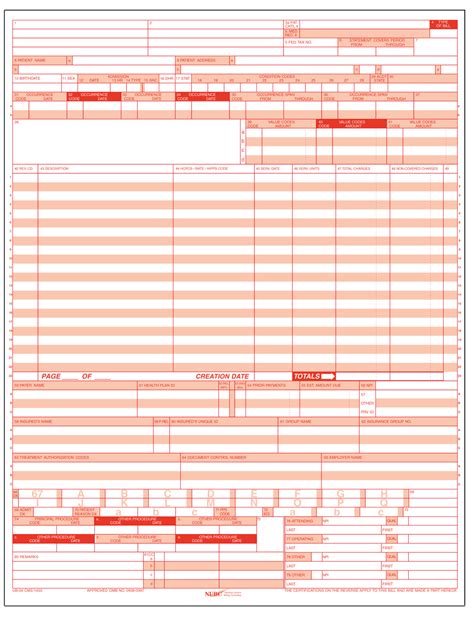 Printable Ub 04 Form Sample