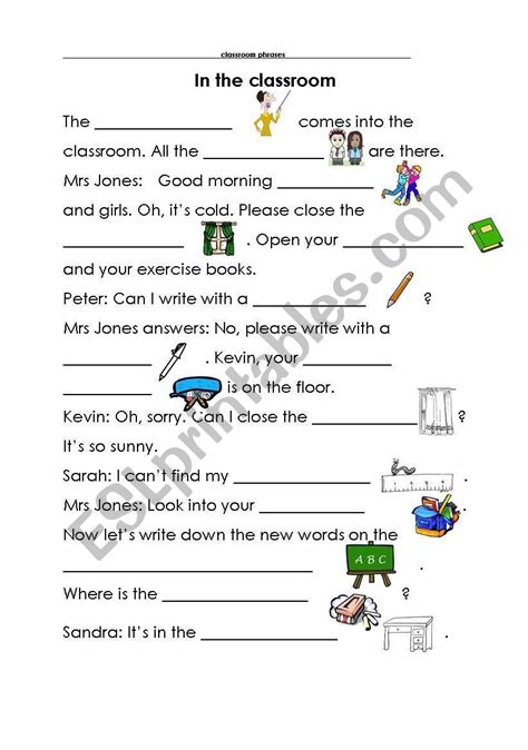 List of useful phrases in english lessons. classroom phrases - ESL worksheet by lonelystar