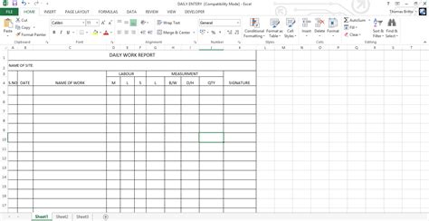 Daily Work Report Excel Sheet