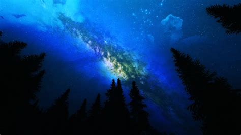 Trees Nature Earth Milky Way Galaxy Stars Sky Night Space