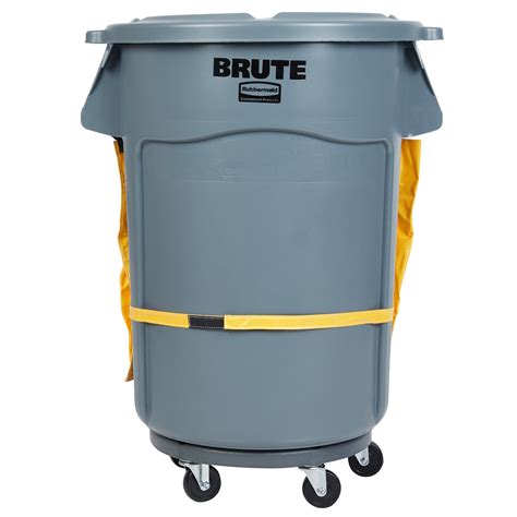 Rubbermaid Brute 44 Gallon Gray Round Trash Can Lid Caddy Bag And