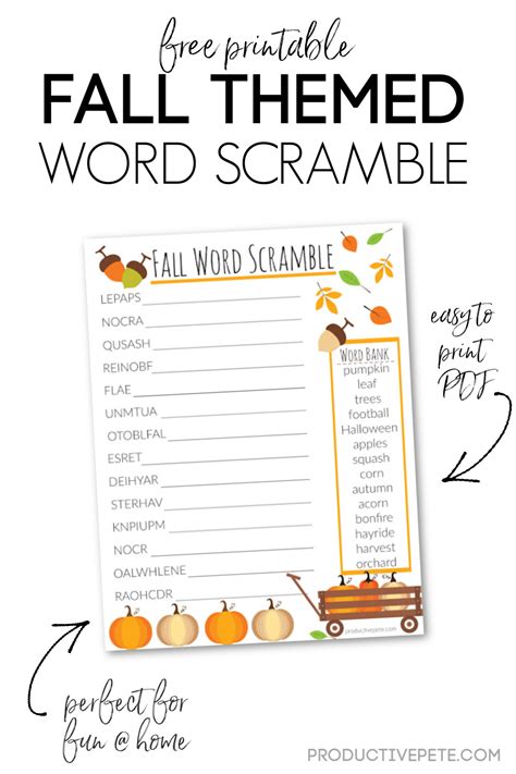 Printable Fall Word Scramble Math Activities For Kids