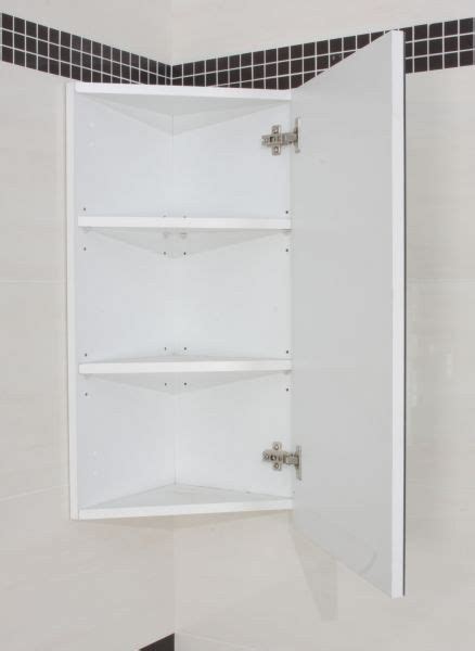 High quality gloss white acrylic finish with two glass shelves. white gloss corner bathroom wall cabinet ...
